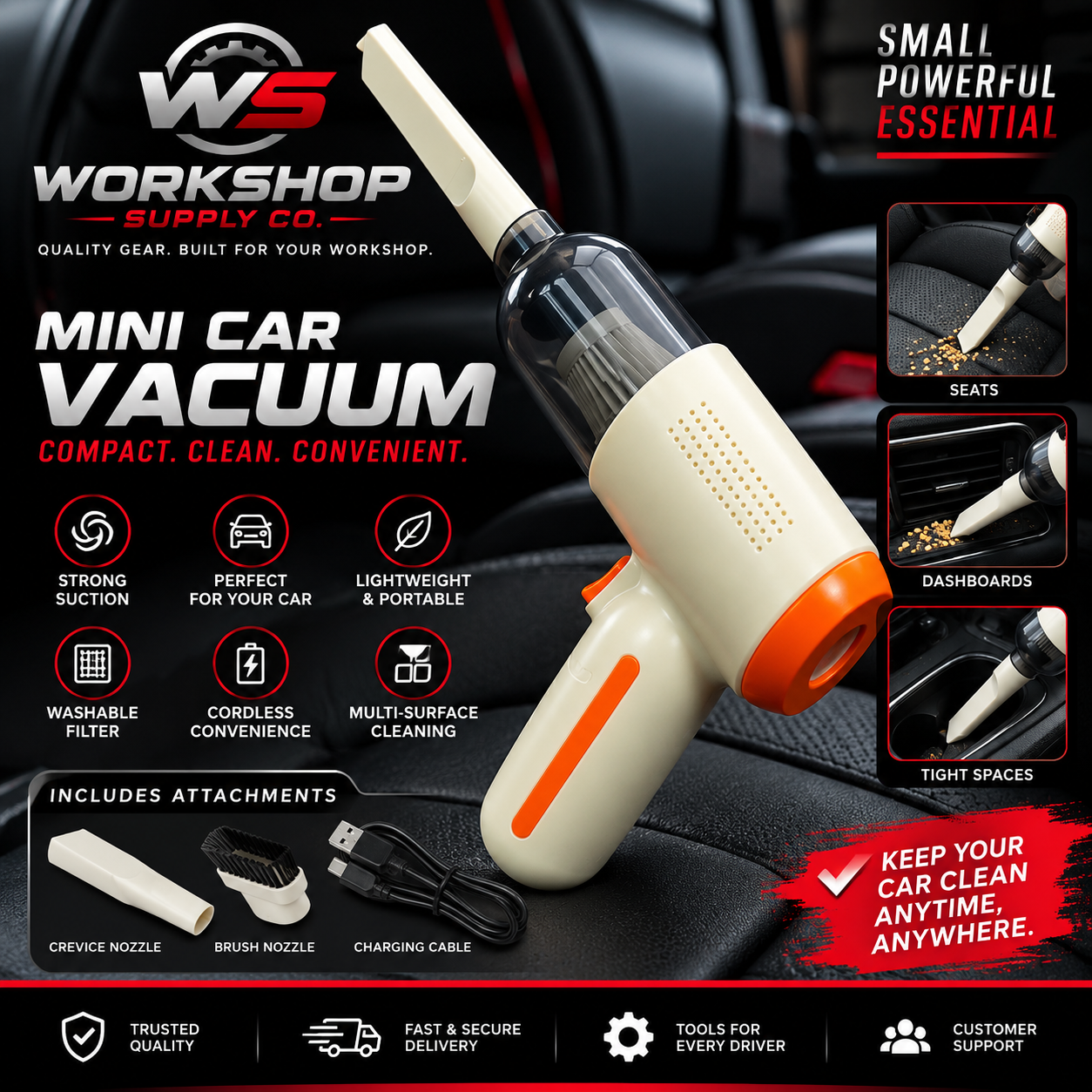 Mini Cordless Car Vacuum Cleaner – Compact Portable Handheld Vacuum