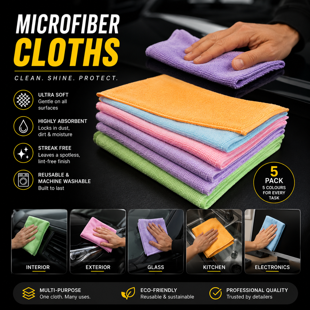 Premium Microfiber Cloths – Pack of 5