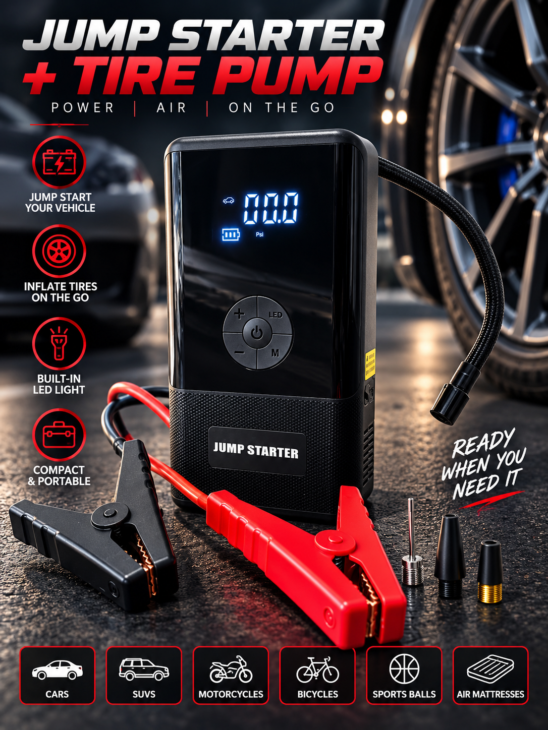 2-in-1 Jump Starter & Tire Pump