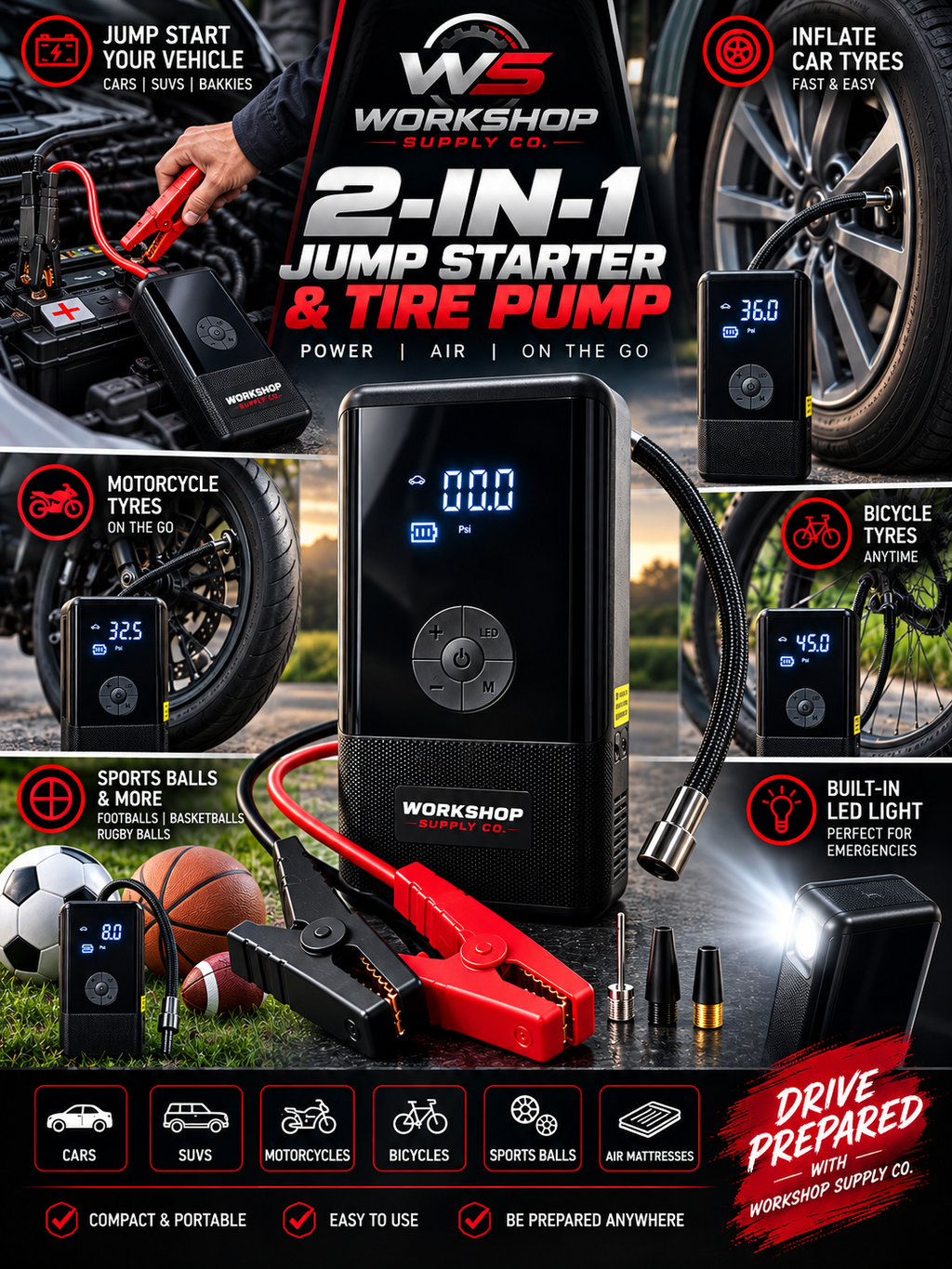 2-in-1 Jump Starter & Tire Pump