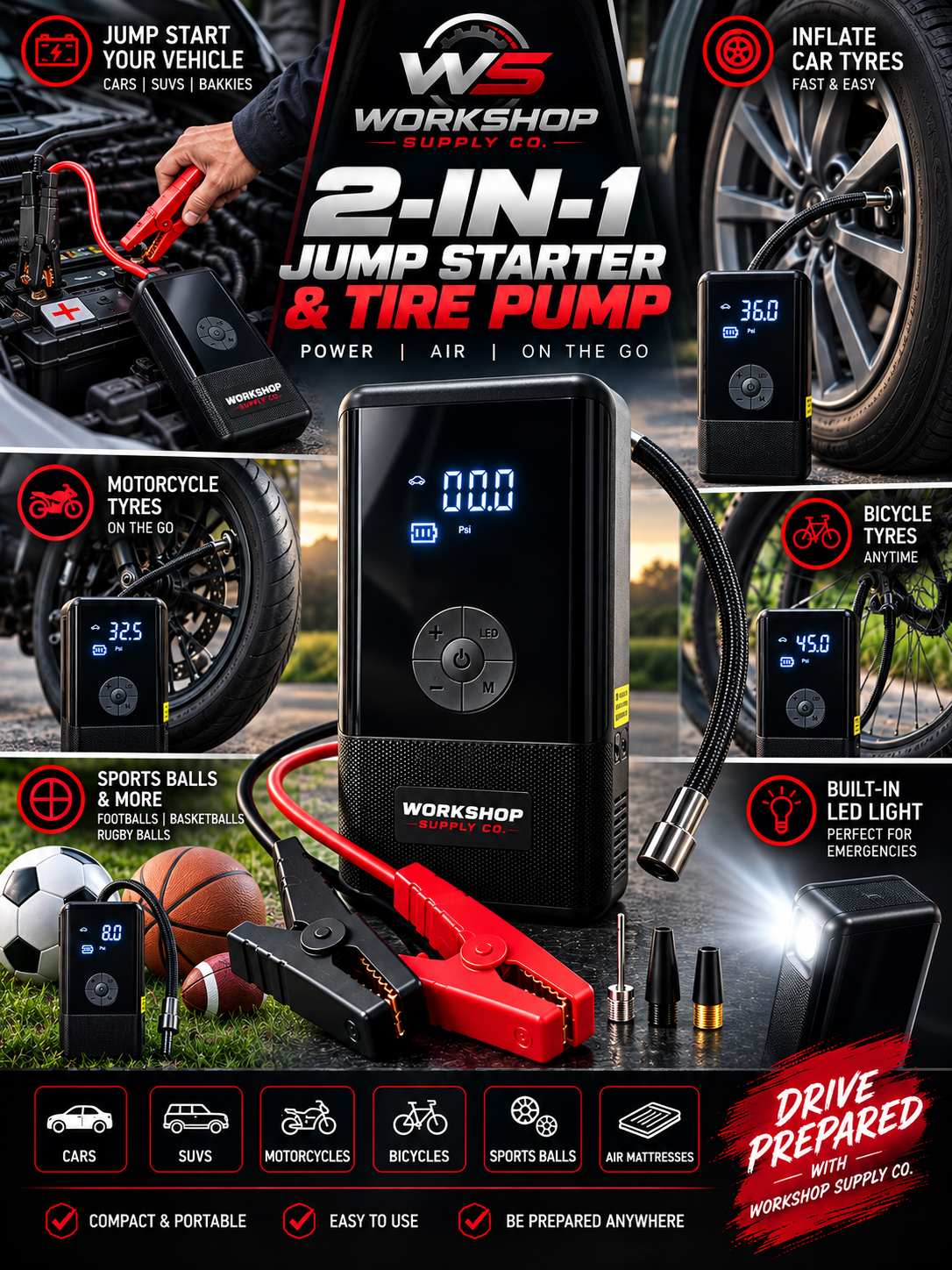 2-in-1 Jump Starter & Tire Pump